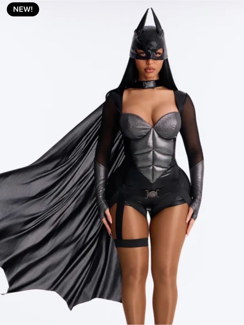 NWT Fashion Nova Black & Silver Superhero-Inspired Bodysuit